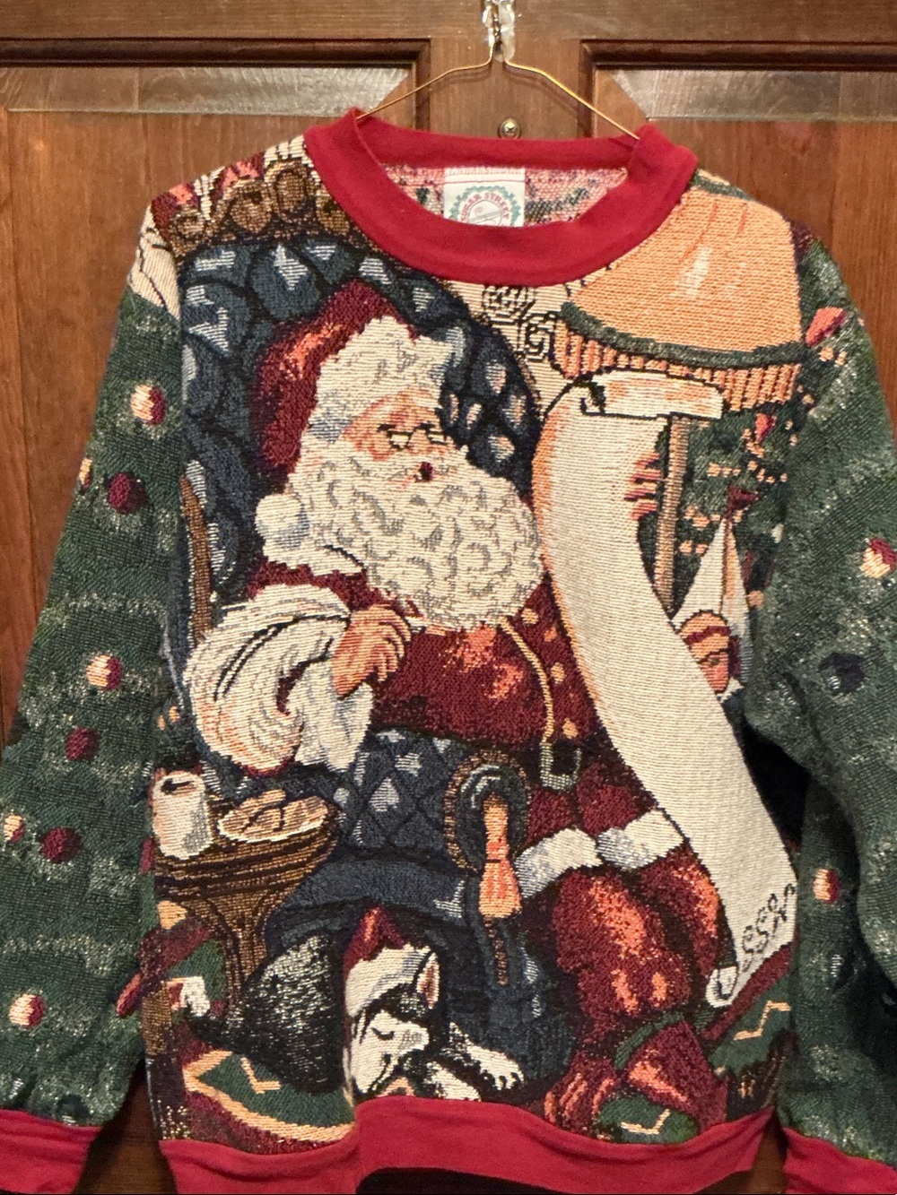 Vintage-Style Red & Green Santa Kids Pajama Top